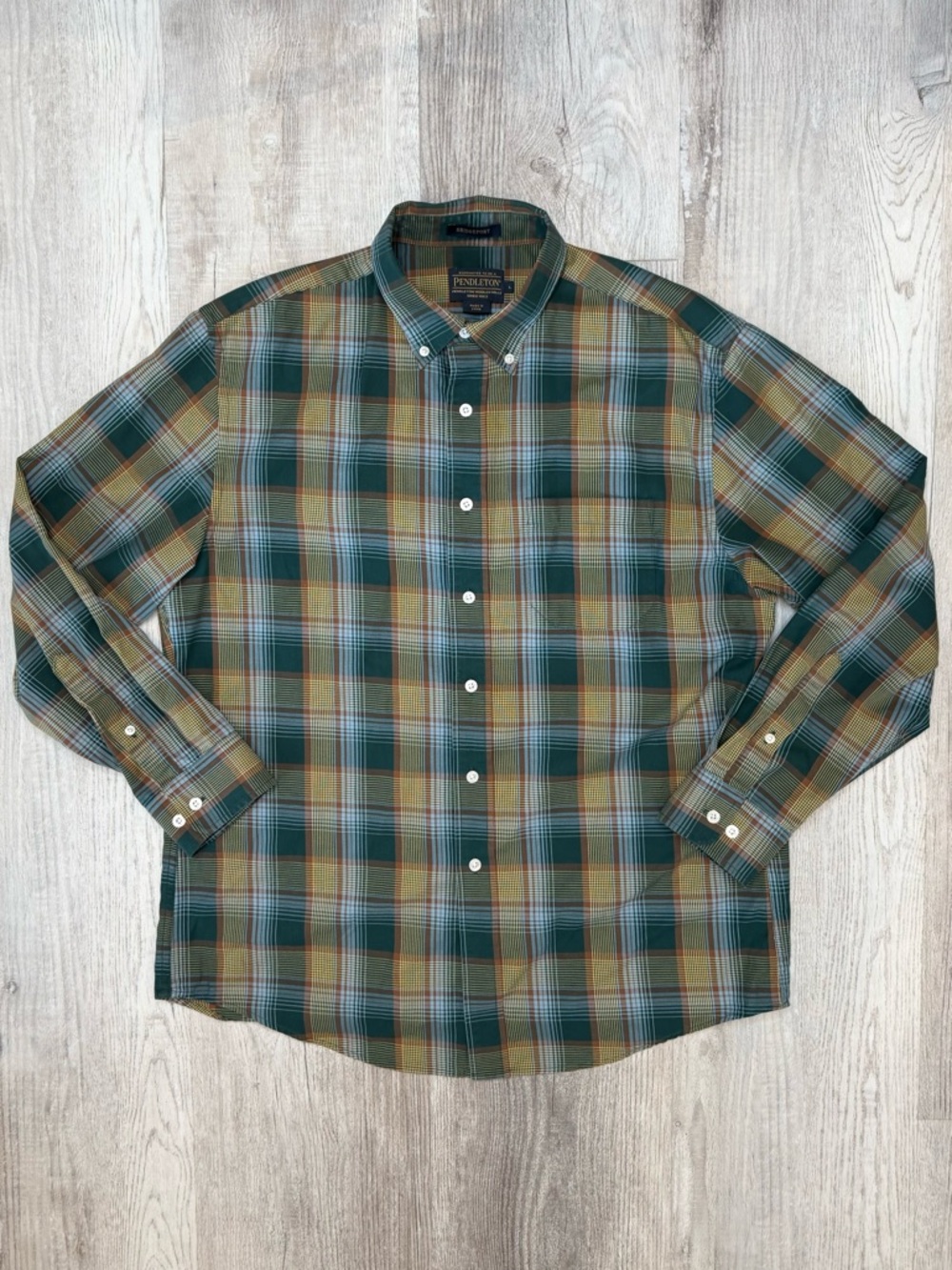 Pendleton Bridgeport Men's Green Blue Brown Long sleeve Plaid Shirt L Cotton